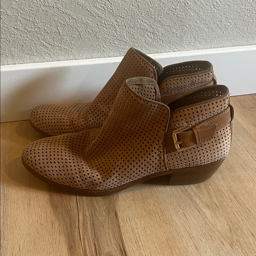 Sam Edelman Perforated Tan Ankle Suede Boots